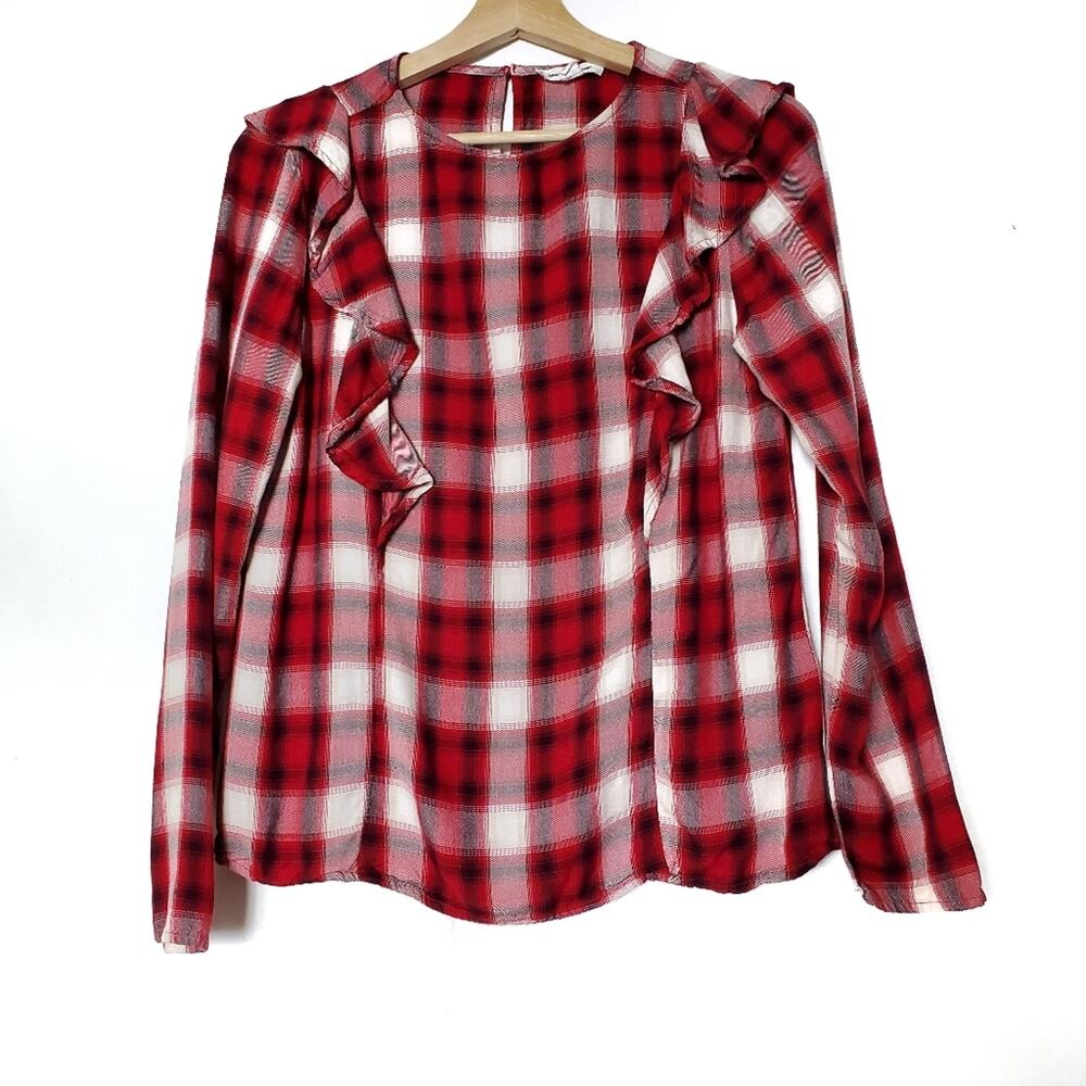beachlunchlounge | Ruffle Red Plaid Pullover Shirt